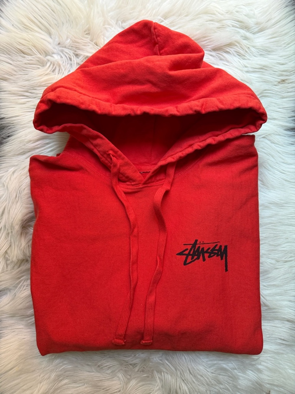 Stussy Fire Red Pullover Hoodie, Large